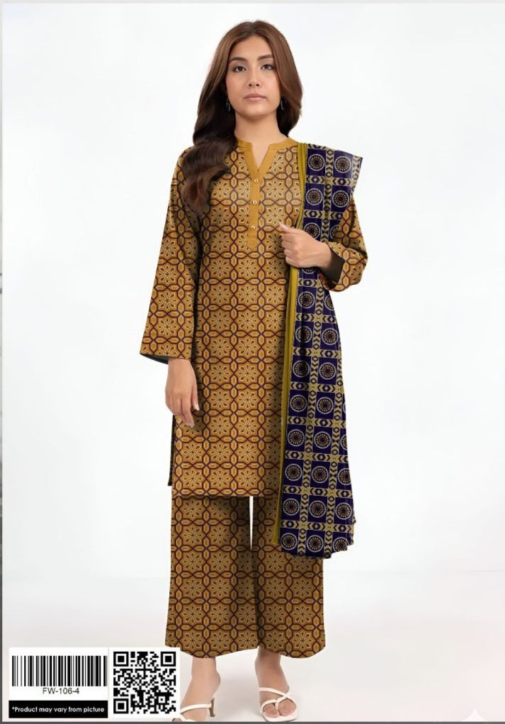 Printed Khaddar 3-Piece Unstitched Fabric