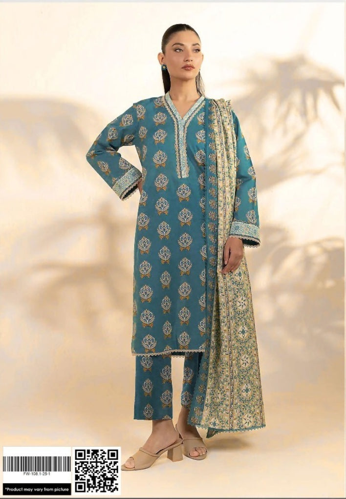 Printed Khaddar 3-Piece Unstitched Fabric