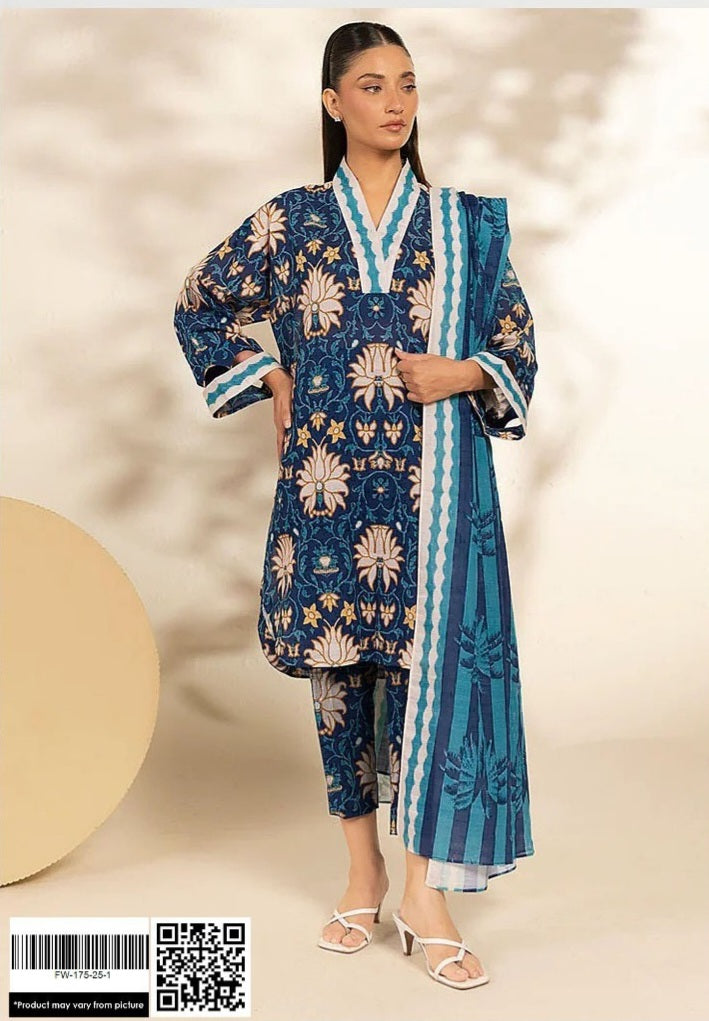 Printed Khaddar 3-Piece Unstitched Fabric